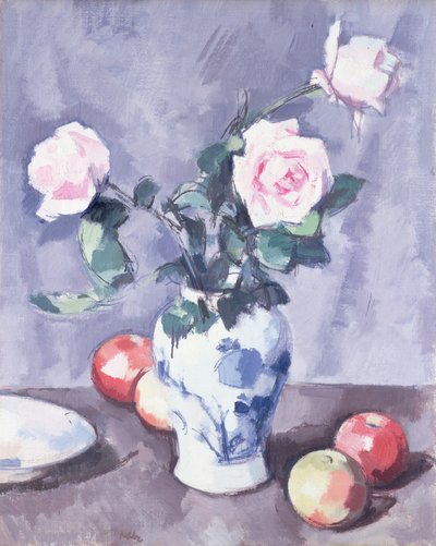 Natura morta di rose in un vaso blu e bianco da Samuel John Peploe